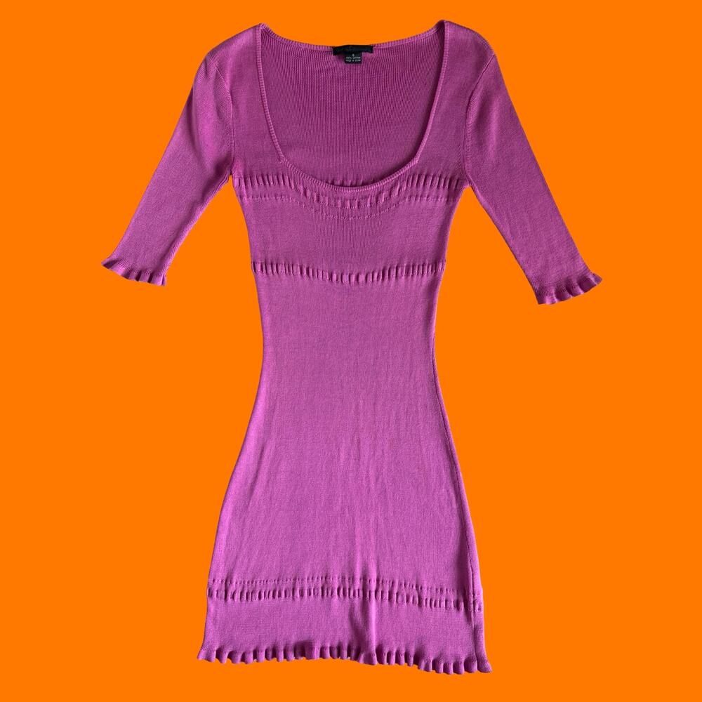 00's vintage pink purple 100% cotton frilly feminine coquette y2k dress S Guess